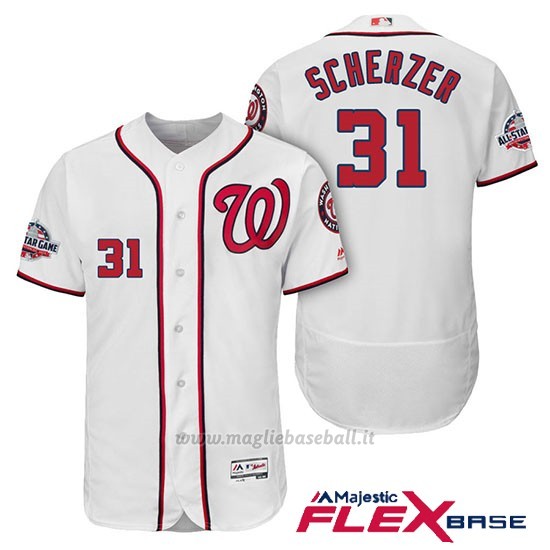 Maglia Baseball Uomo Washington Nationals Max Scherzer Bianco 2018 All Star 1ªFlex Base
